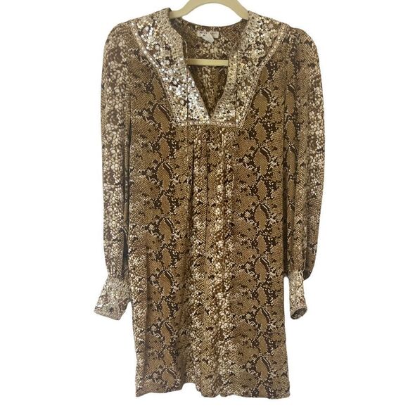 Anthropologie Nieves Lavi Snake Print 100% Silk Dress with Beading Detail - Picture 1 of 10
